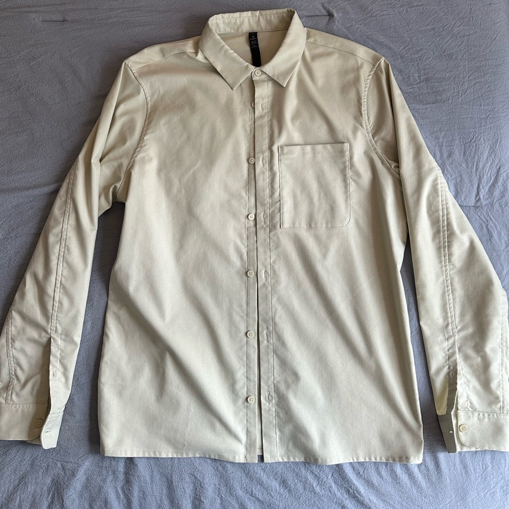 Lululemon Like New Beige Long Sleeve, Button-up with Zipper pocket, Size Large